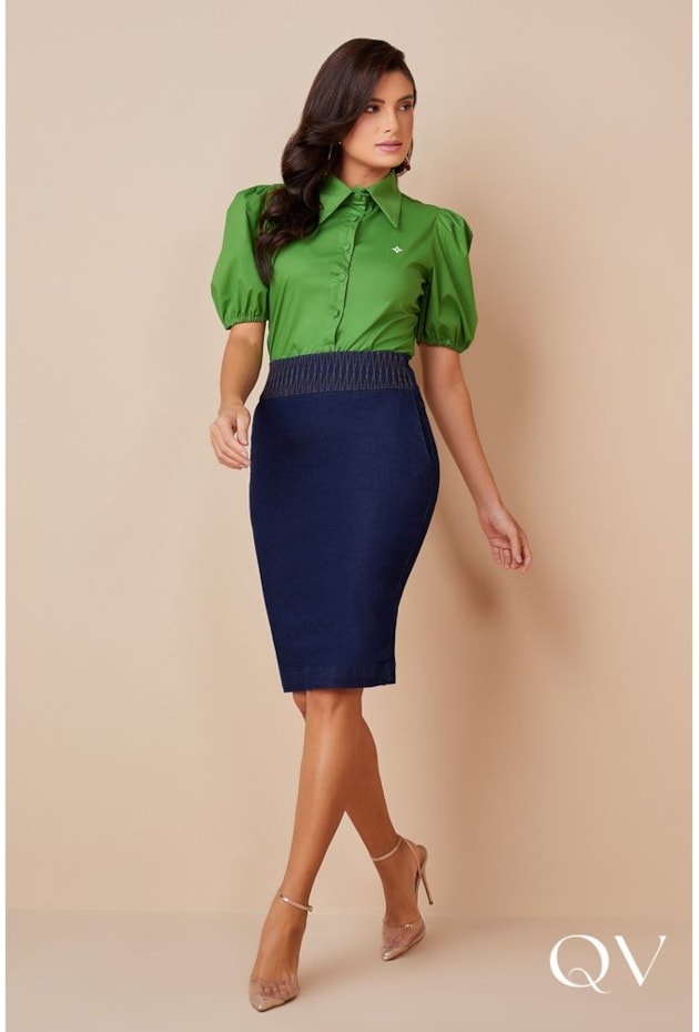 CAMISA TRICOLINE MANGA PRINCESA VERDE - TITANIUM JEANS CAMISA TRICOLINE MANGA PRINCESA VERDE - TITANIUM JEANS