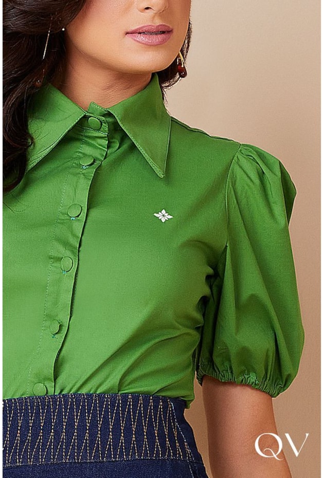 CAMISA TRICOLINE MANGA PRINCESA VERDE - TITANIUM JEANS CAMISA TRICOLINE MANGA PRINCESA VERDE - TITANIUM JEANS