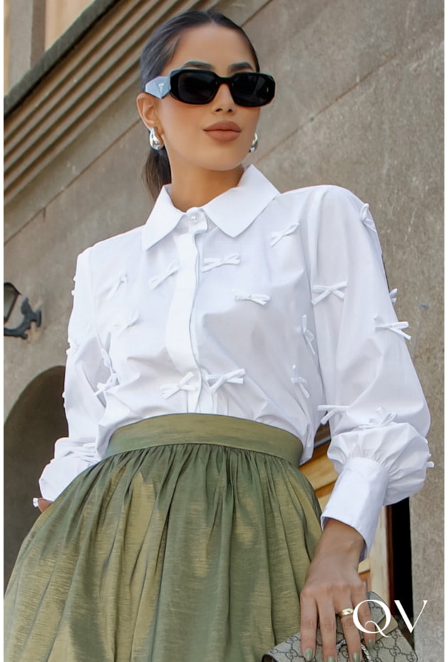 CAMISA TRICOLINE MINI LAÇOS BRANCO - LUZIA FAZZOLLI CAMISA TRICOLINE MINI LAÇOS BRANCO - LUZIA FAZZOLLI