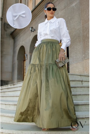 CAMISA TRICOLINE MINI LAÇOS BRANCO - LUZIA FAZZOLLI