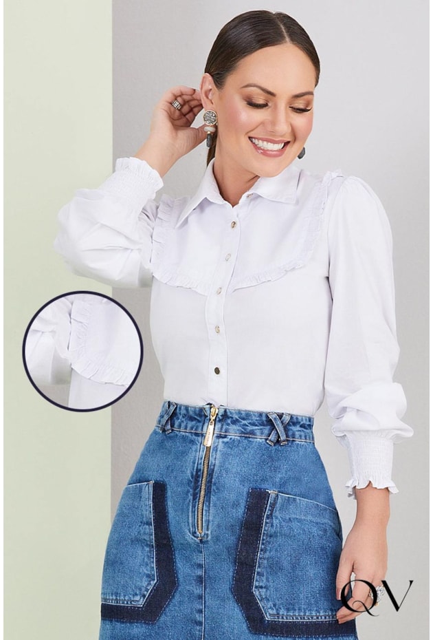CAMISA TRICOLINE PUNHOS LASTÉX BRANCO - TITANIUM JEANS CAMISA TRICOLINE PUNHOS LASTÉX BRANCO - TITANIUM JEANS