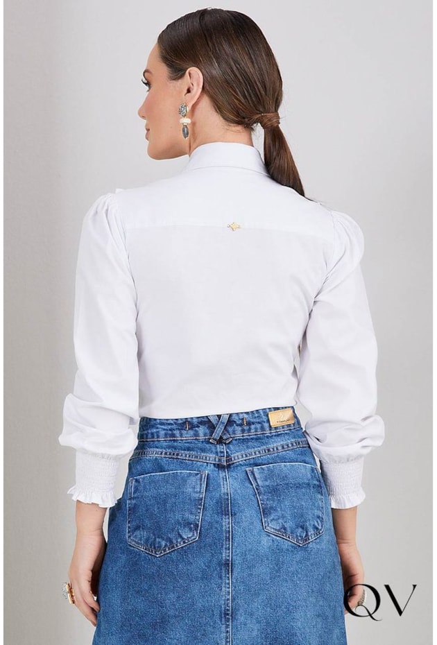CAMISA TRICOLINE PUNHOS LASTÉX BRANCO - TITANIUM JEANS CAMISA TRICOLINE PUNHOS LASTÉX BRANCO - TITANIUM JEANS