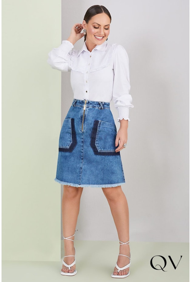 CAMISA TRICOLINE PUNHOS LASTÉX BRANCO - TITANIUM JEANS CAMISA TRICOLINE PUNHOS LASTÉX BRANCO - TITANIUM JEANS