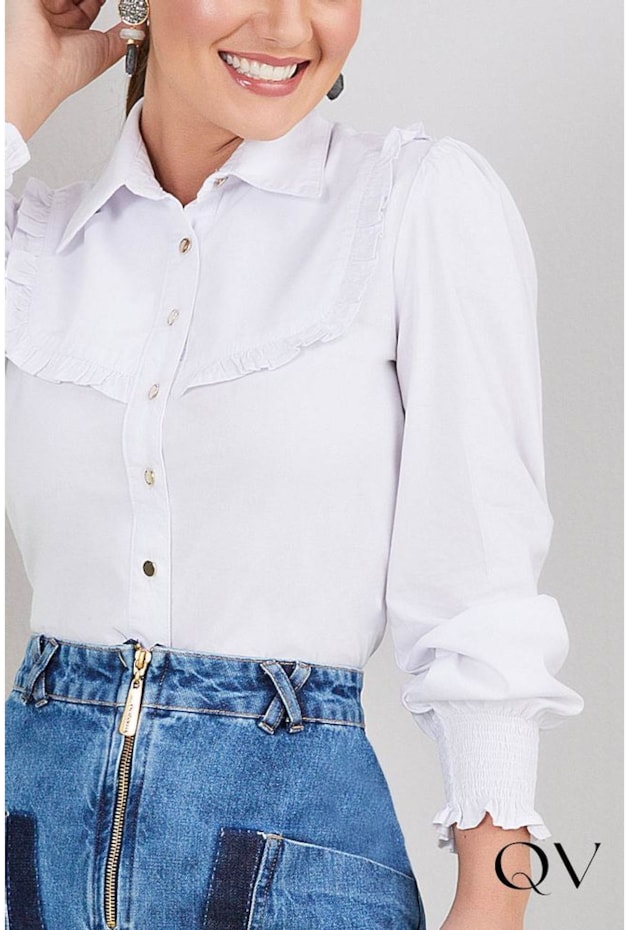 CAMISA TRICOLINE PUNHOS LASTÉX BRANCO - TITANIUM JEANS CAMISA TRICOLINE PUNHOS LASTÉX BRANCO - TITANIUM JEANS