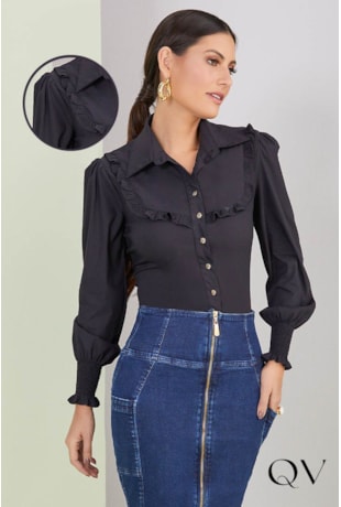 CAMISA TRICOLINE PUNHOS LASTÉX PRETO - TITANIUM JEANS