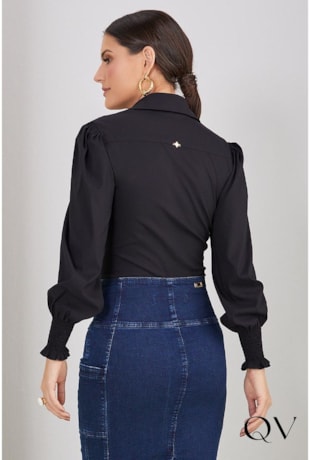 CAMISA TRICOLINE PUNHOS LASTÉX PRETO - TITANIUM JEANS