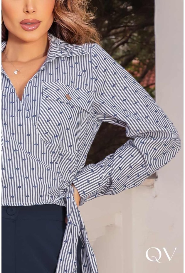 CAMISA TRICOLINE TRANSPASSADA LISTRADO MARINHO - LUZIA FAZZOLLI CAMISA TRICOLINE TRANSPASSADA LISTRADO MARINHO - LUZIA FAZZOLLI