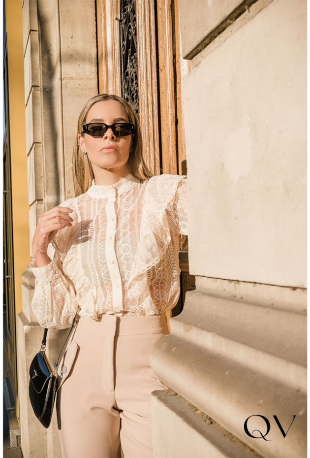 CAMISA TULE COM BABADOS BEGE - LUZIA FAZZOLLI CAMISA TULE COM BABADOS BEGE - LUZIA FAZZOLLI