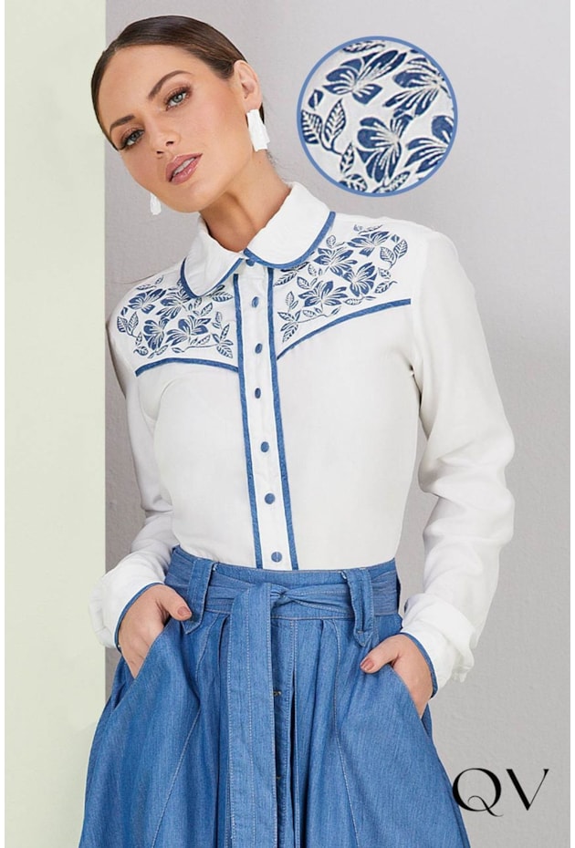 CAMISA VISCOSE BORDADO INDUSTRIAL OFF WHITE - TITANIUM JEANS CAMISA VISCOSE BORDADO INDUSTRIAL OFF WHITE - TITANIUM JEANS