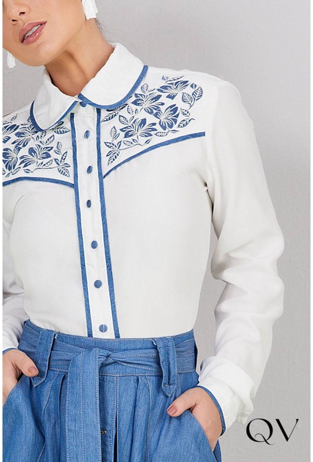 CAMISA VISCOSE BORDADO INDUSTRIAL OFF WHITE - TITANIUM JEANS CAMISA VISCOSE BORDADO INDUSTRIAL OFF WHITE - TITANIUM JEANS