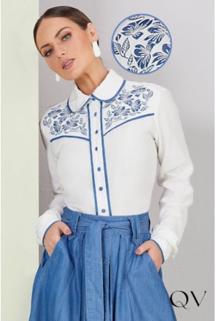 CAMISA VISCOSE BORDADO INDUSTRIAL OFF WHITE - TITANIUM JEANS