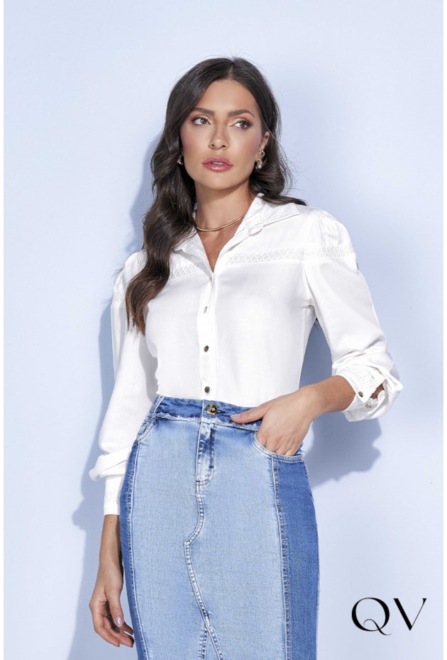 CAMISA VISCOSE COM ENTREMEIOS OFF - TITANIUM JEANS