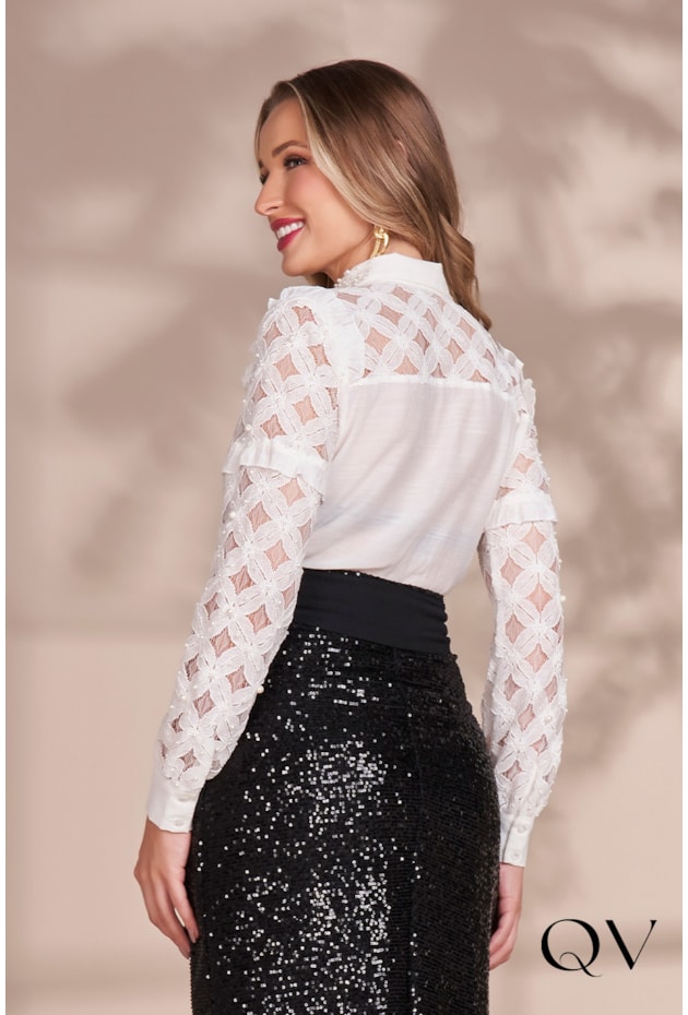 CAMISA VISCOSE RENDA VAZADA OFF WHITE - FASCÍNIUS CAMISA VISCOSE RENDA VAZADA OFF WHITE - FASCÍNIUS