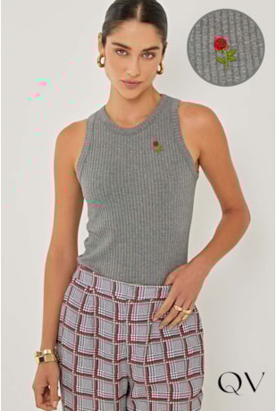 CAMISETA REGATA EM RIBANA DE VISCOSE MESCLA - LINDA DE MORRER