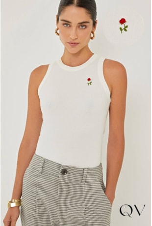 Produto CAMISETA REGATA EM RIBANA DE VISCOSE OFF - LINDA DE MORRER