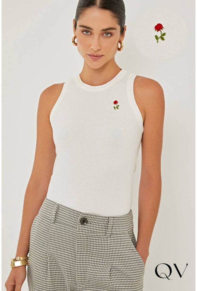 CAMISETA REGATA EM RIBANA DE VISCOSE OFF - LINDA DE MORRER CAMISETA REGATA EM RIBANA DE VISCOSE OFF - LINDA DE MORRER