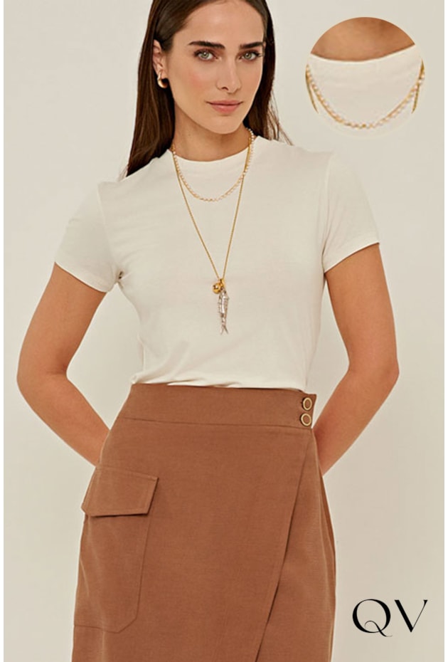 CAMISETA SLIM EM MALHA DE VISCOSE OFF WHITE - LINDA DE MORRER