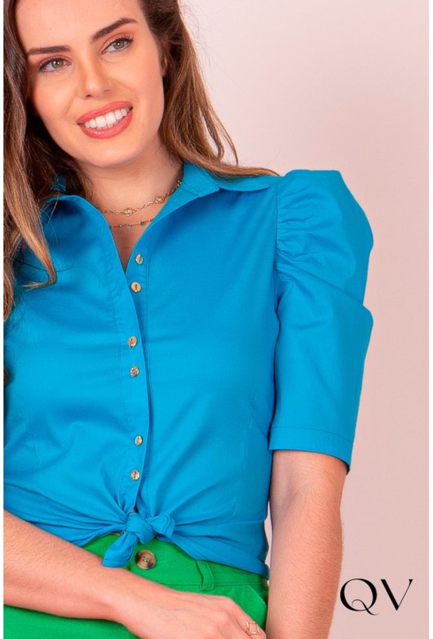 CAMISETE EM TRICOLINE AZUL - PURO SHARMY CAMISETE EM TRICOLINE AZUL - PURO SHARMY