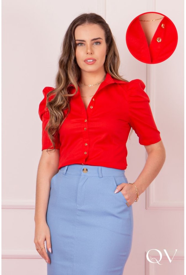 CAMISETE EM TRICOLINE VERMELHA - PURO SHARMY CAMISETE EM TRICOLINE VERMELHA - PURO SHARMY