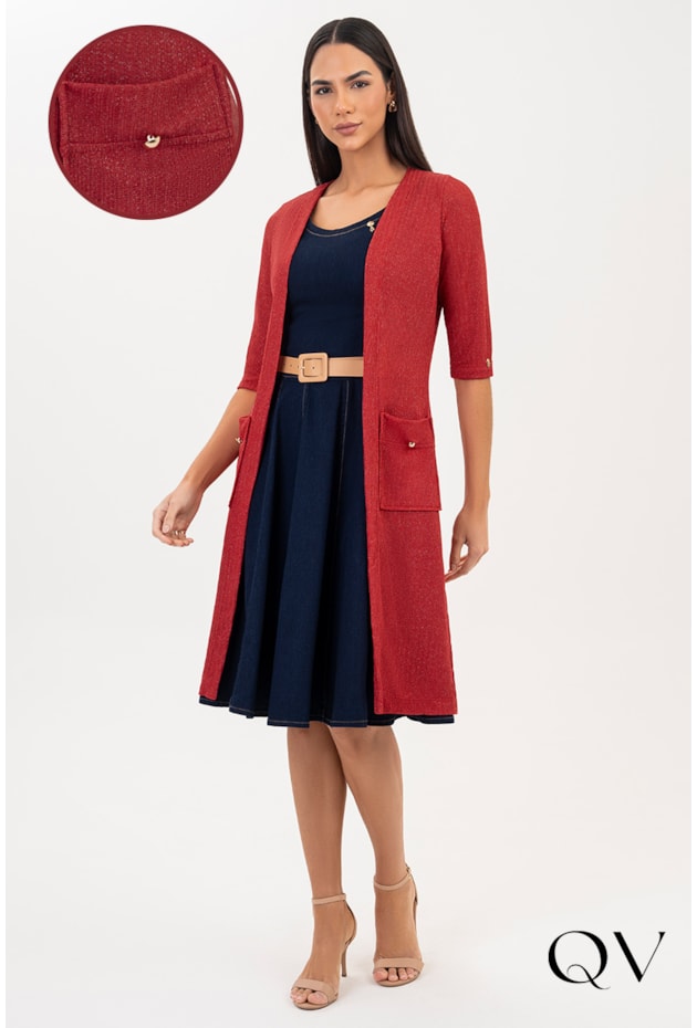 CARDIGAN COM LUREX VERMELHO - VIA TOLENTINO