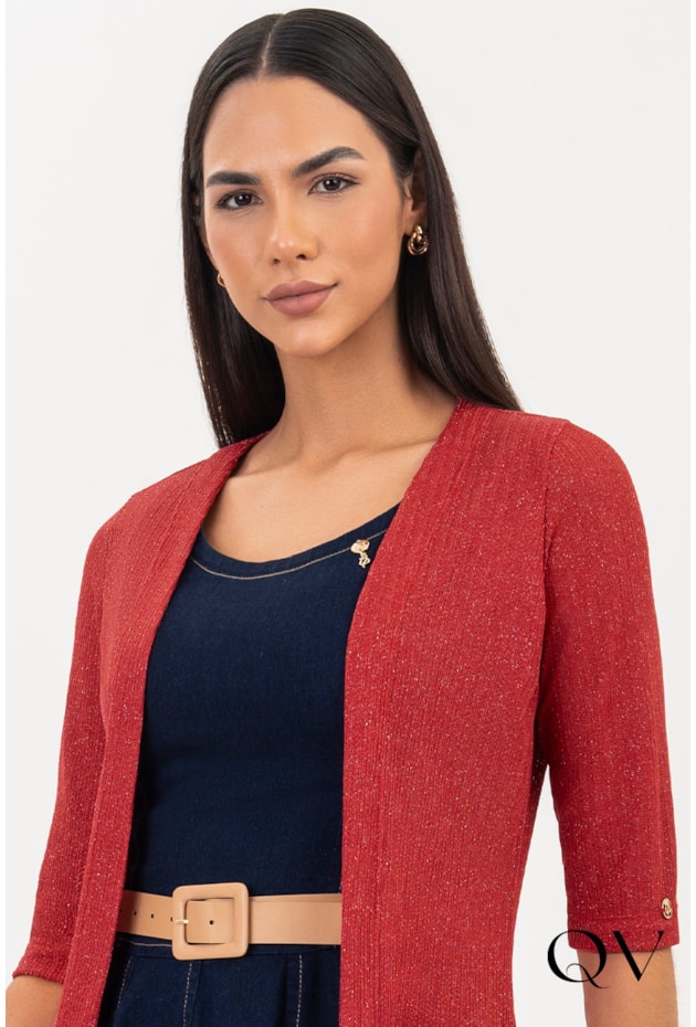 CARDIGAN COM LUREX VERMELHO - VIA TOLENTINO