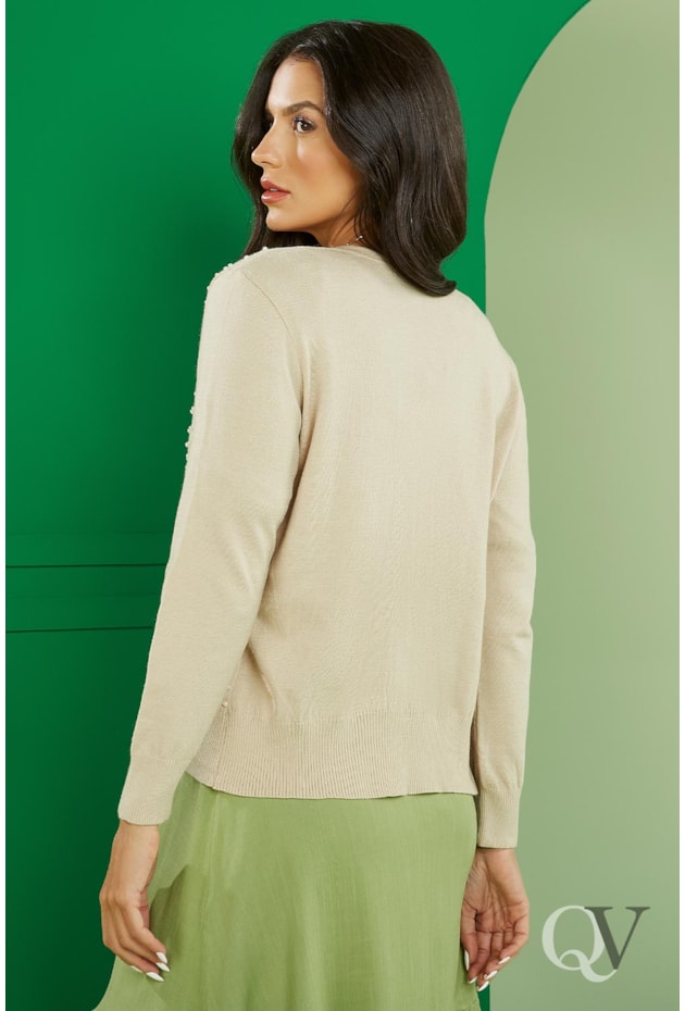CARDIGAN COM PÉROLAS BEGE - JANY PIM CARDIGAN COM PÉROLAS BEGE - JANY PIM