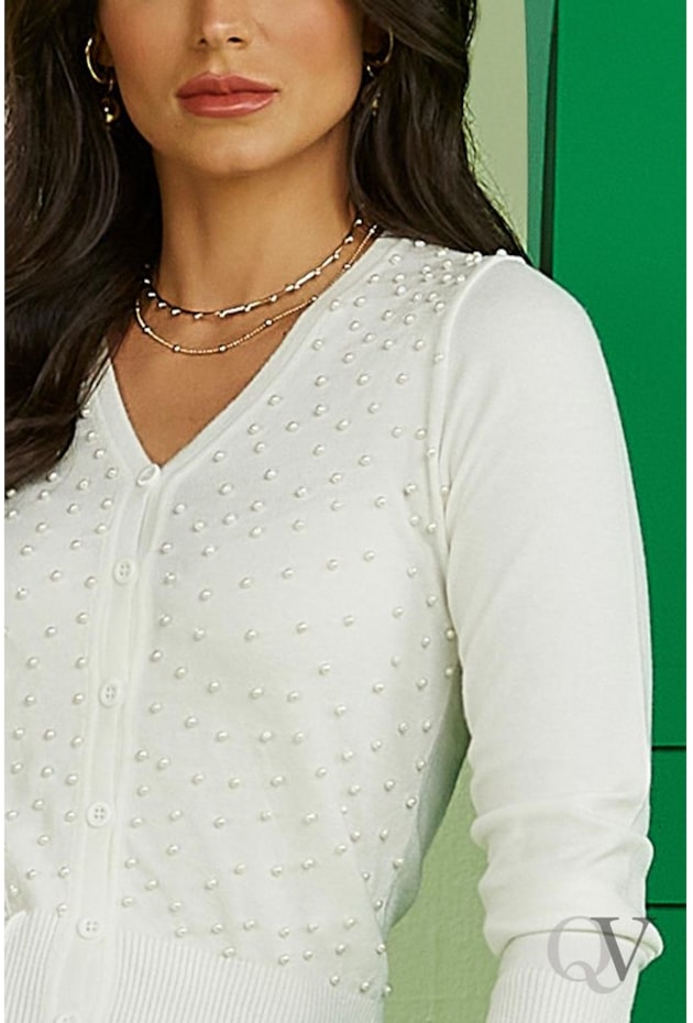 CARDIGAN COM PÉROLAS OFF WHITE - JANY PIM CARDIGAN COM PÉROLAS OFF WHITE - JANY PIM