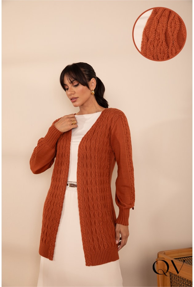 CARDIGAN EM TRICOT CARAMELO - LEKAZIS