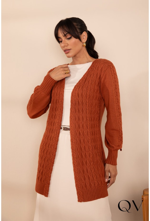 CARDIGAN EM TRICOT CARAMELO - LEKAZIS