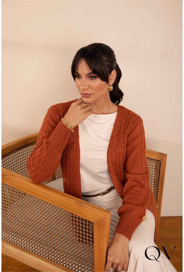 CARDIGAN EM TRICOT CARAMELO - LEKAZIS