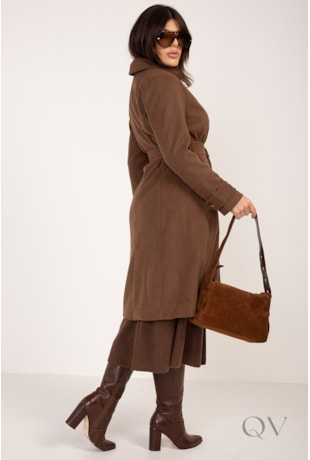 CASACO COM CINTO FAIXA EM LÃ BATIDA MARROM - LEKAZIS