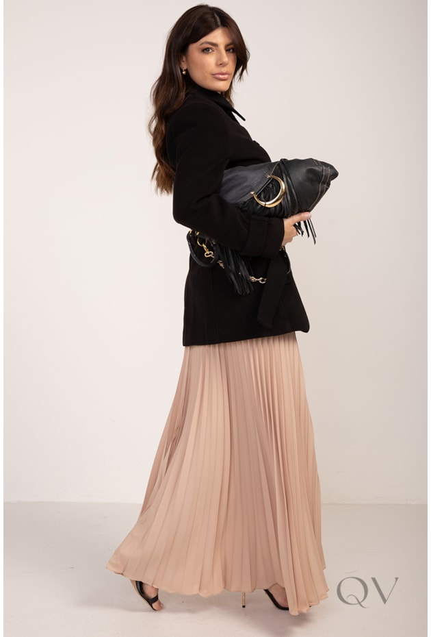 CASACO COM CINTO FAIXA EM LÃ BATIDA PRETO - LEKAZIS