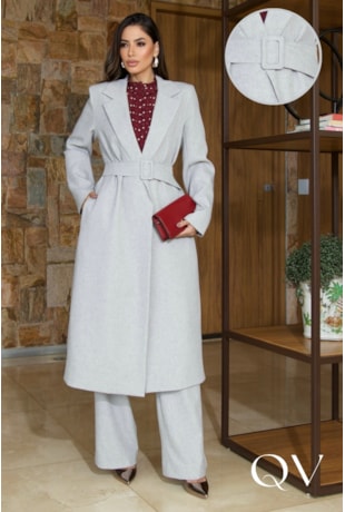 CASACO EM ALFAIATARIA TRENCH COAT CINZA - LUZIA FAZZOLLI