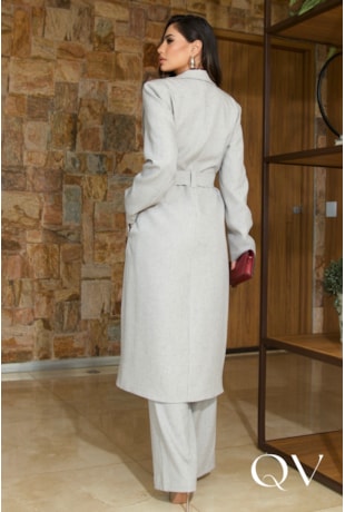 CASACO EM ALFAIATARIA TRENCH COAT CINZA - LUZIA FAZZOLLI