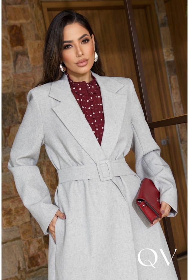 CASACO EM ALFAIATARIA TRENCH COAT CINZA - LUZIA FAZZOLLI