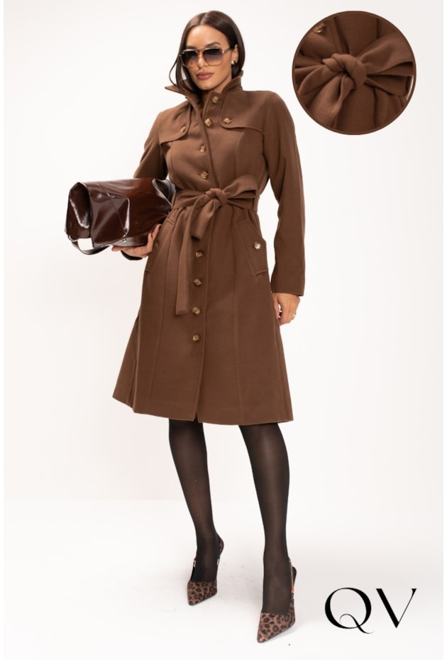 Casaco Em Lã Batida Marrom Lekazis QVestido Moda Executiva Feminina