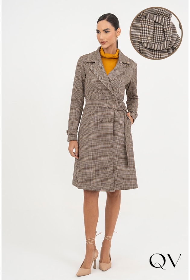 CASACO EM MALHA XADREZ MARROM - VIA TOLENTINO  CASACO EM MALHA XADREZ MARROM - VIA TOLENTINO