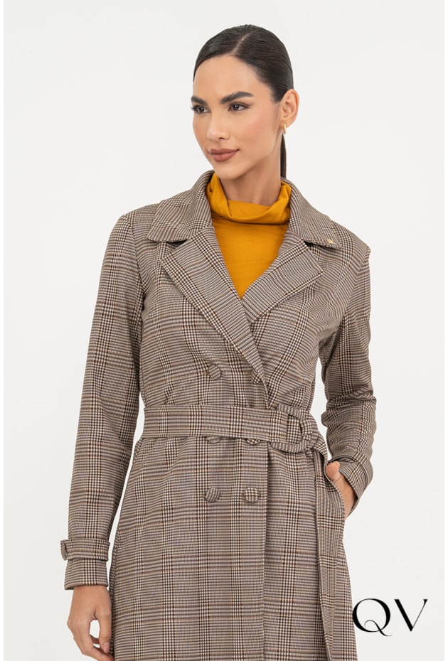 CASACO EM MALHA XADREZ MARROM - VIA TOLENTINO  CASACO EM MALHA XADREZ MARROM - VIA TOLENTINO