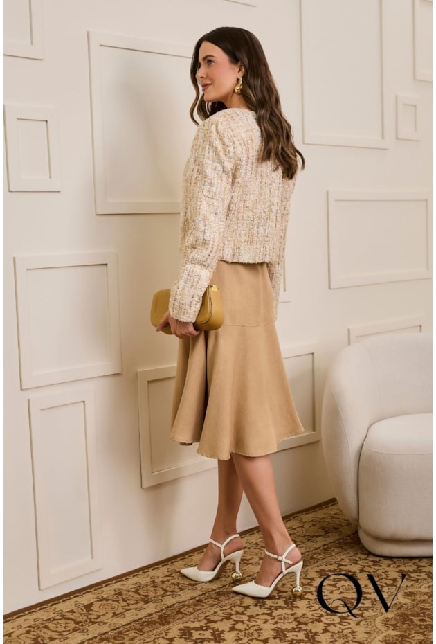 CASACO EM TECIDO TWEED SPANDEX LUREX MESCLA - JANY PIM