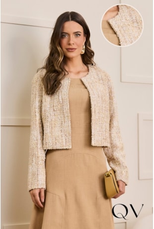 CASACO EM TECIDO TWEED SPANDEX LUREX MESCLA - JANY PIM