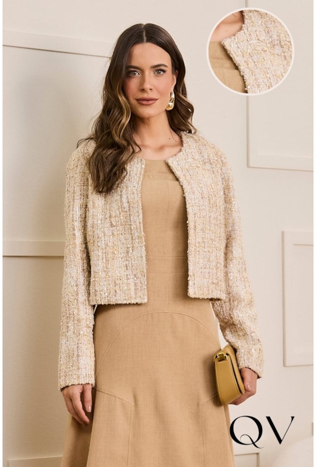 CASACO EM TECIDO TWEED SPANDEX LUREX MESCLA - JANY PIM