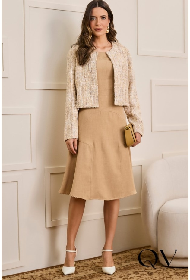 CASACO EM TECIDO TWEED SPANDEX LUREX MESCLA - JANY PIM