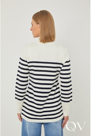 CASACO EM TRICOT LISTRADO OFF WHITE - LINDA DE MORRER