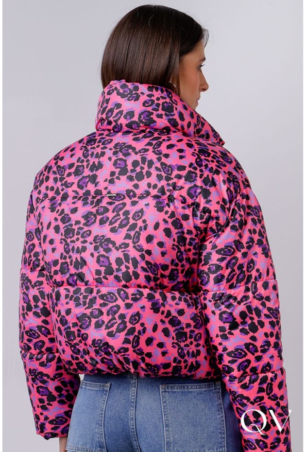 CASACO PUFFER ESTAMPA ANIMAL PRINT PINK - MAMÔ