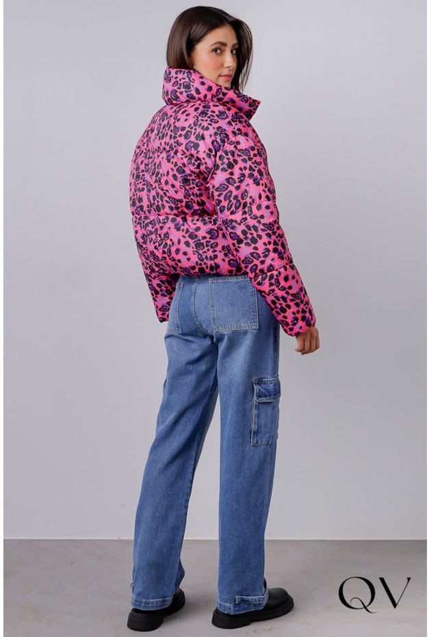 CASACO PUFFER ESTAMPA ANIMAL PRINT PINK - MAMÔ