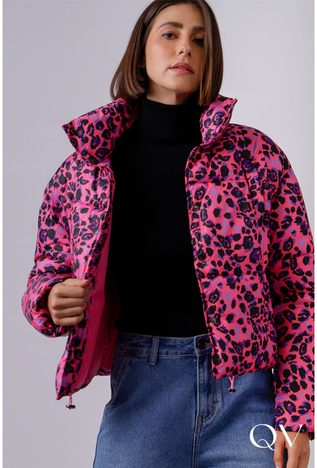 CASACO PUFFER ESTAMPA ANIMAL PRINT PINK - MAMÔ