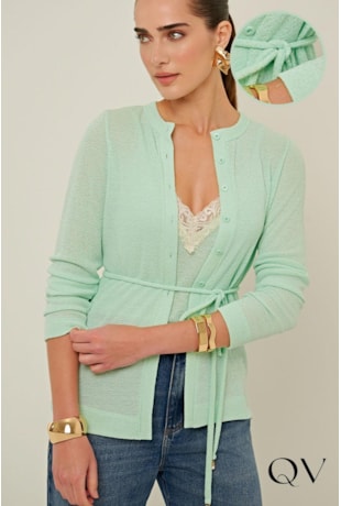 CASACO SLIM EM MALHA TRICOT VERDE ÁGUA - LINDA DE MORRER