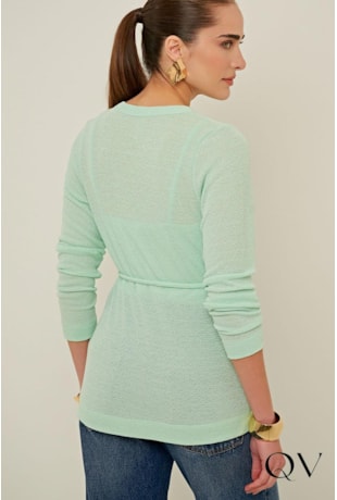 CASACO SLIM EM MALHA TRICOT VERDE ÁGUA - LINDA DE MORRER