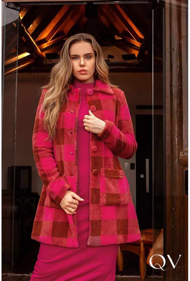 CASACO TECIDO TEDDY XADREZ PINK - PURO SAHRMY CASACO TECIDO TEDDY XADREZ PINK - PURO SAHRMY