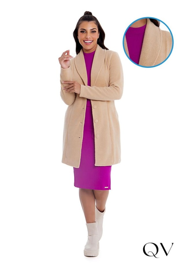 CASACO TEDDY COM BOTÕES ENCAPADOS BEGE - HAPUK CASACO TEDDY COM BOTÕES ENCAPADOS BEGE - HAPUK